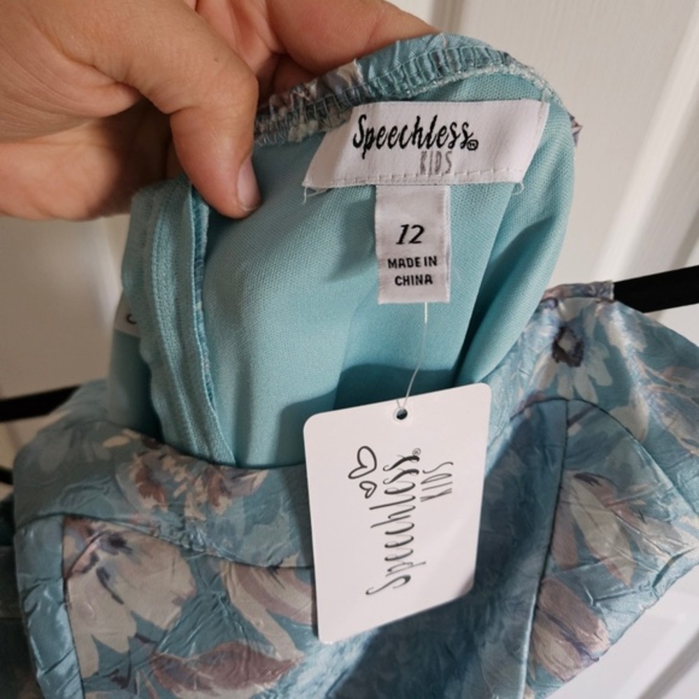 Speechless Light Blue Floral Tiered Dress with Pearl Waist - Picture 2 of 3